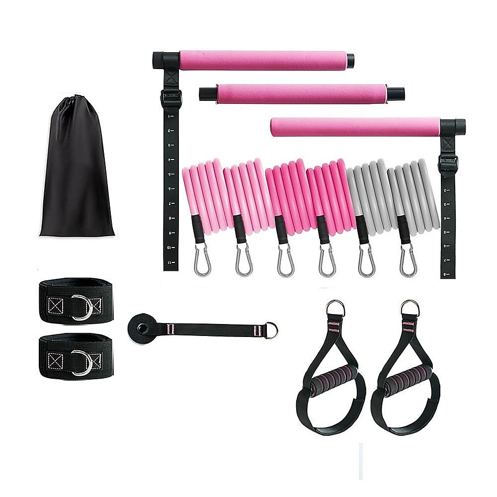 14pc Pilates Bar Kit with Resistance Bands & Belt – Multifunctional Fitness Pedal Puller for Home Workout