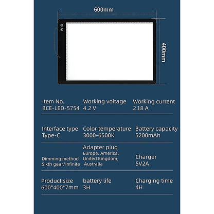 A2 LED Light Box for Drawing, Calligraphy & Tracing Artists Pad