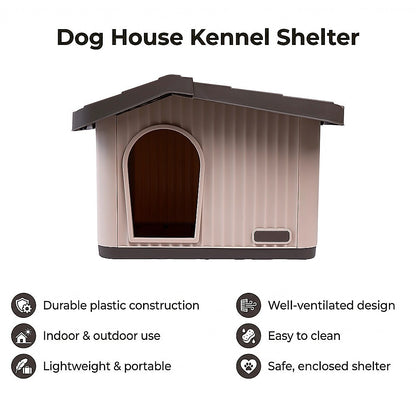 Plastic Dog House Kennel Shelter for Indoor & Outdoor Pets Weatherproof