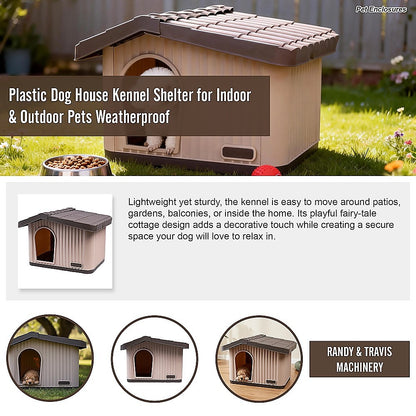 Plastic Dog House Kennel Shelter for Indoor & Outdoor Pets Weatherproof