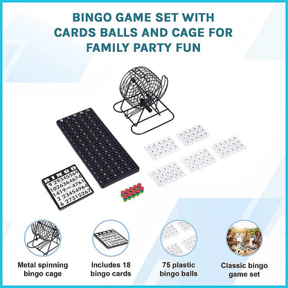 Bingo Game Set with Cards Balls and Cage for Family Party Fun