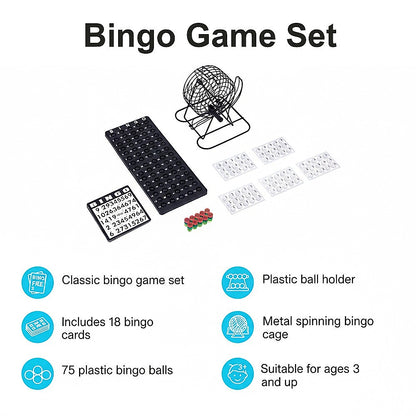Bingo Game Set with Cards Balls and Cage for Family Party Fun