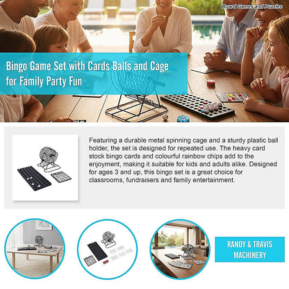 Bingo Game Set with Cards Balls and Cage for Family Party Fun