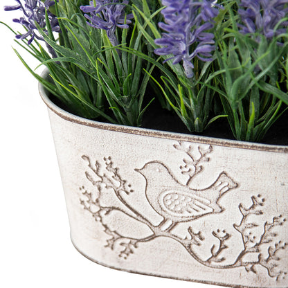 Artificial Lavender Plant in Oval Pot w Bird 22cm
