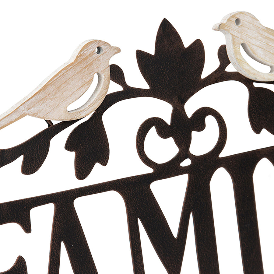 Laser Cut Family w Lovebirds Wall Art 51cm