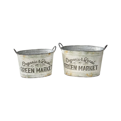 Set 2 Oval Organic Market Planter Storage Buckets 38cm