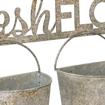 Three Bucket 'Fresh Flowers' Wall Planter 51x26cm