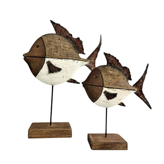 Set 2 Handcrafted Fish On Base Assort 28cm, 20cm