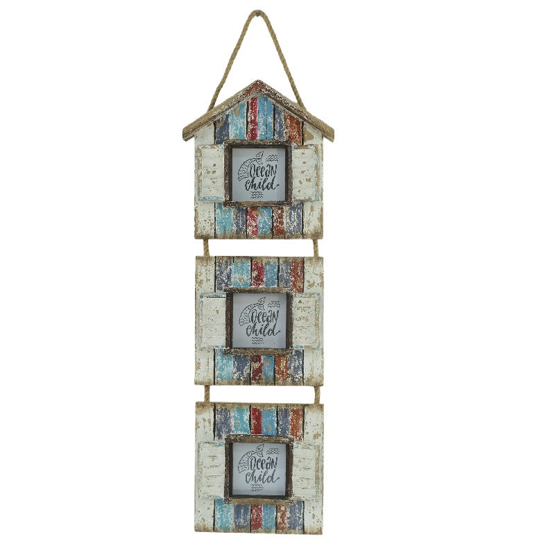 Handcrafted 3-Photo Frame Hanging Beach Houses 78cm