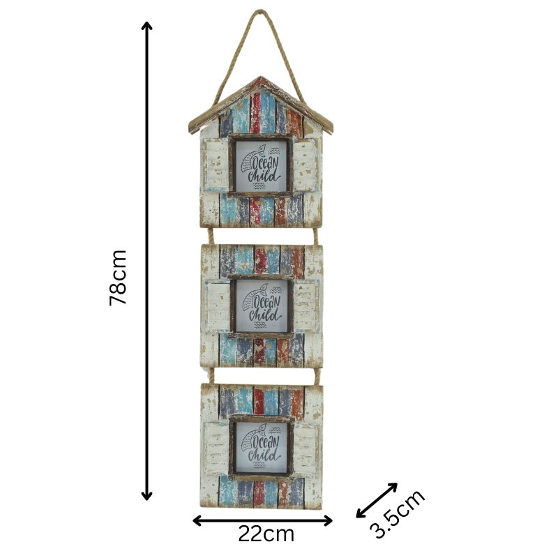 Handcrafted 3-Photo Frame Hanging Beach Houses 78cm