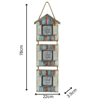 Handcrafted 3-Photo Frame Hanging Beach Houses 78cm