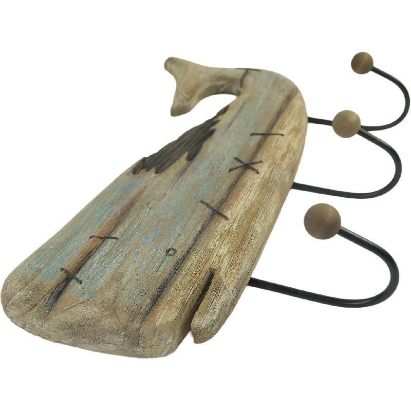 Handcrafted Whale Wall Hanging w 3 Hooks 56cm