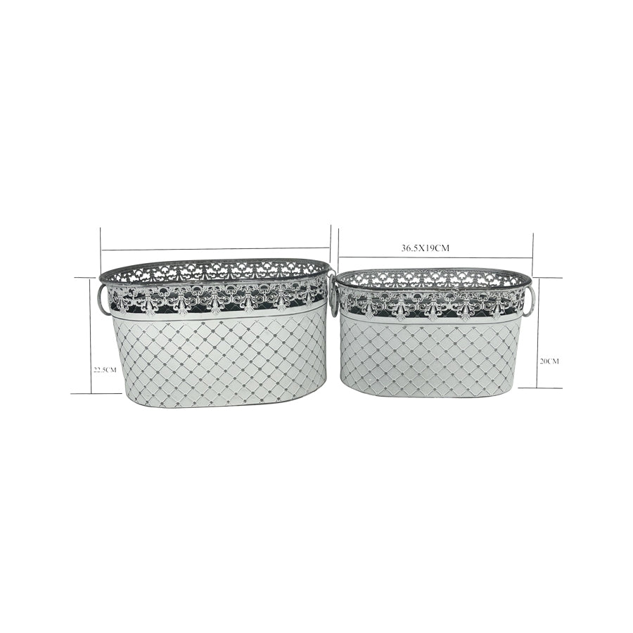 Set 2 French Country Oval Planter / Storage 40cm