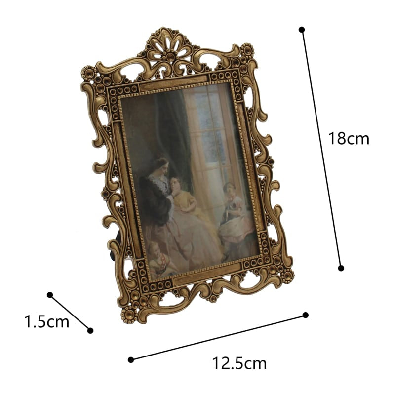 Antique Gold Metal Photoframe w Ornate Swirls 18cm