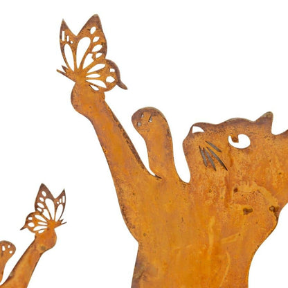 Rust Cat & Kitten Garden Stake 43cm
