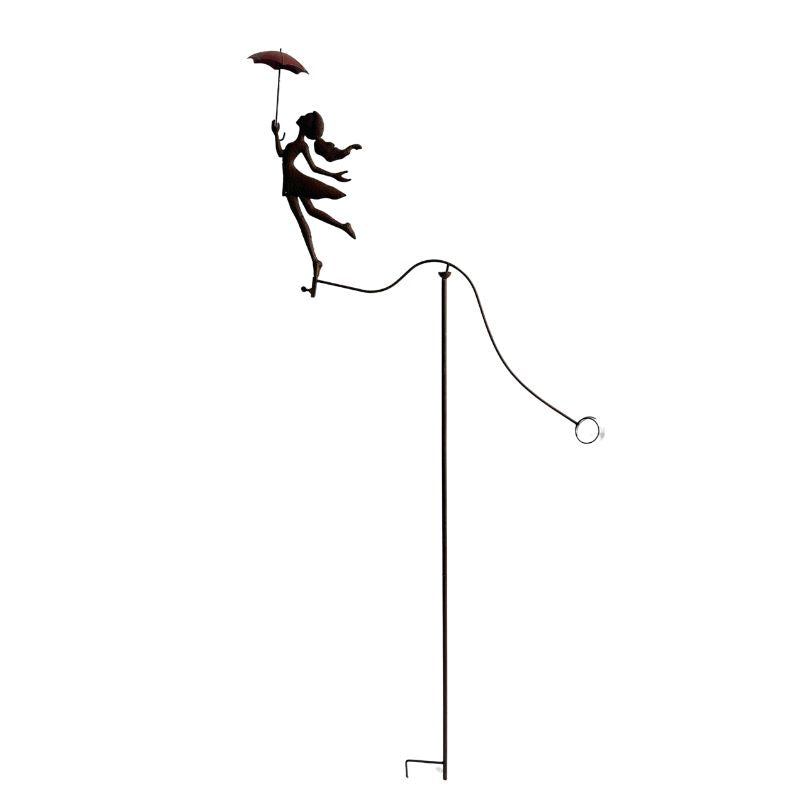 Girl w Red Umbrella Spinner / Balancing Garden Stake 67cm