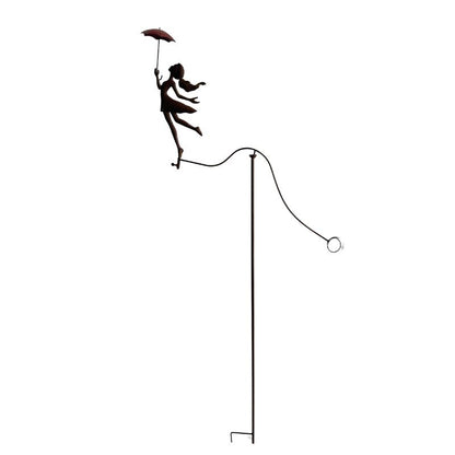 Girl w Red Umbrella Spinner / Balancing Garden Stake 67cm