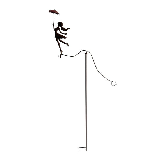 Girl w Red Umbrella Spinner / Balancing Garden Stake 67cm