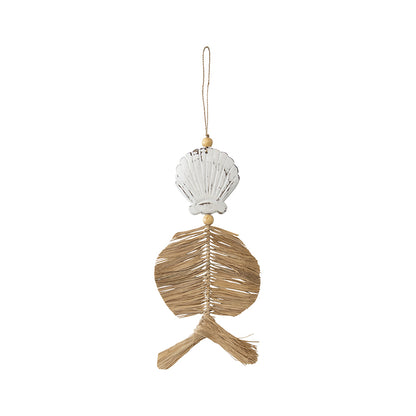 Handcrafted Shell W Grass Wall Art 18x50cm