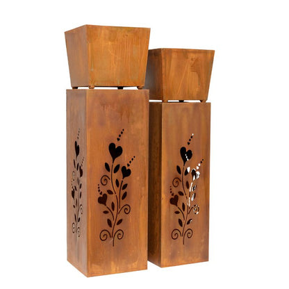 Set 2 Nested Square Pillar Rust 'Hearts' Panters 93cm, 86cm