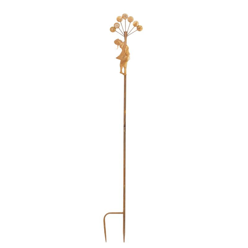 Rust Girl w Balloons Garden Stake 125cm