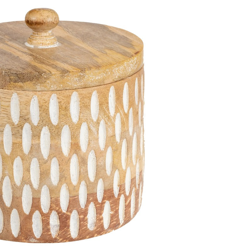 Handcrafted Round Box w Carving 15cm
