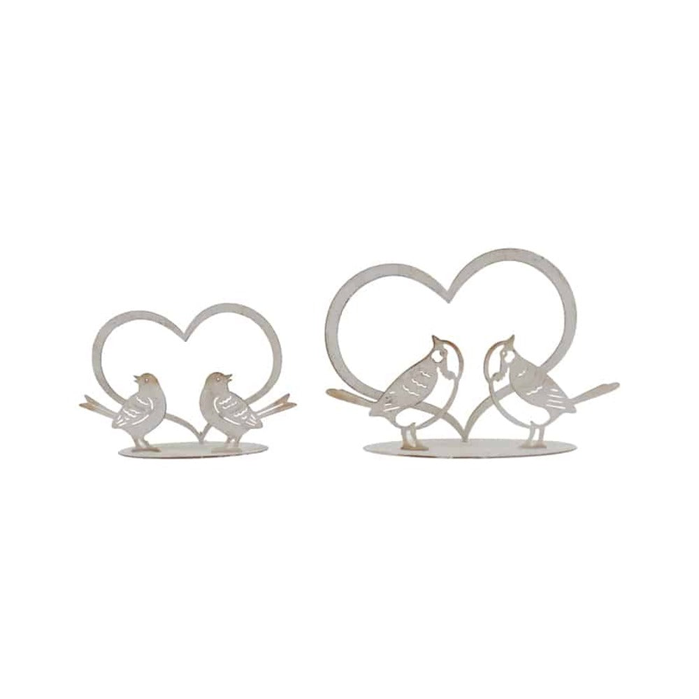 Set 2 Asst Lovebirds w Heart on Base Ornament 20cm
