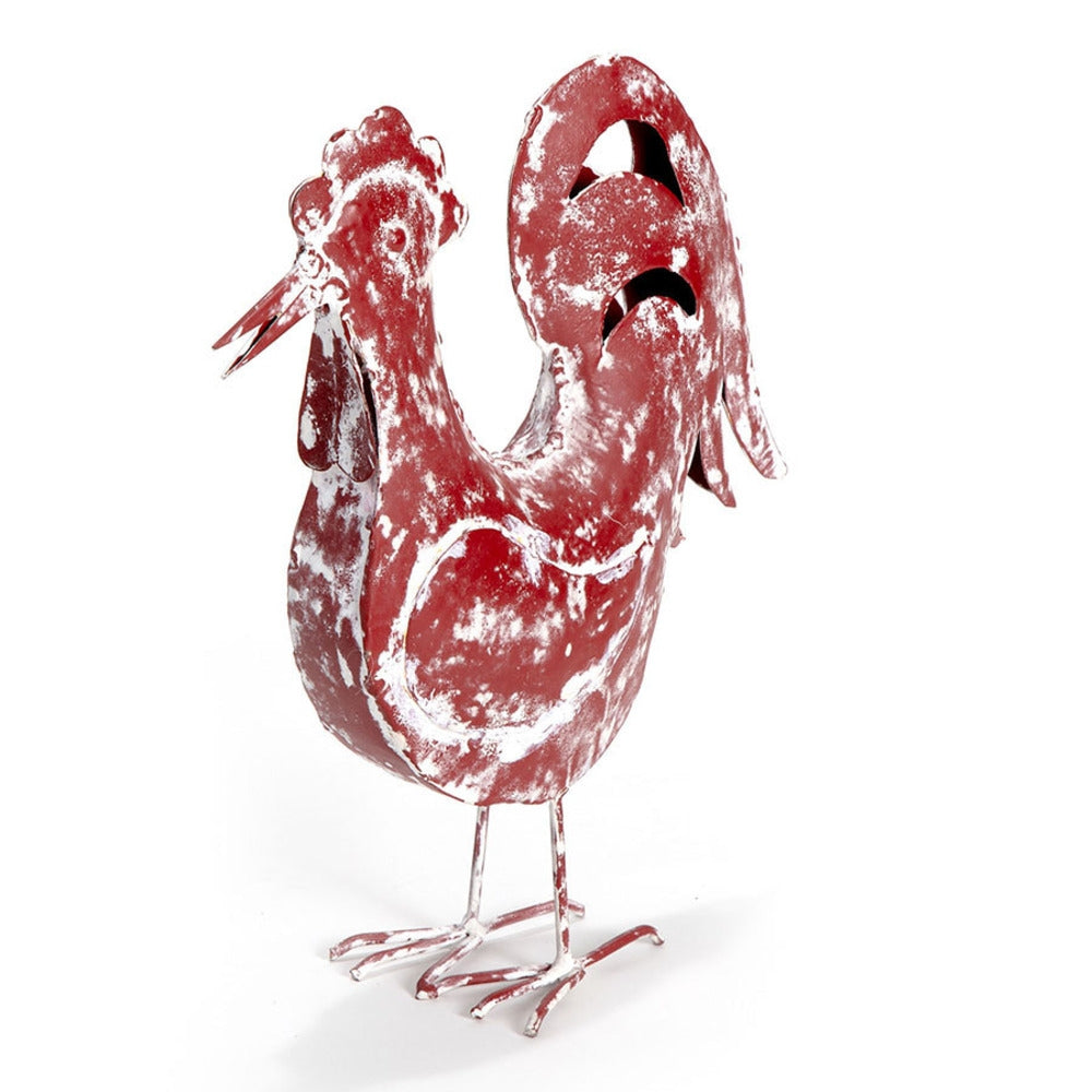Set 2 Assorted Handcrafted Distressed Red Rooster & Chook 33cm