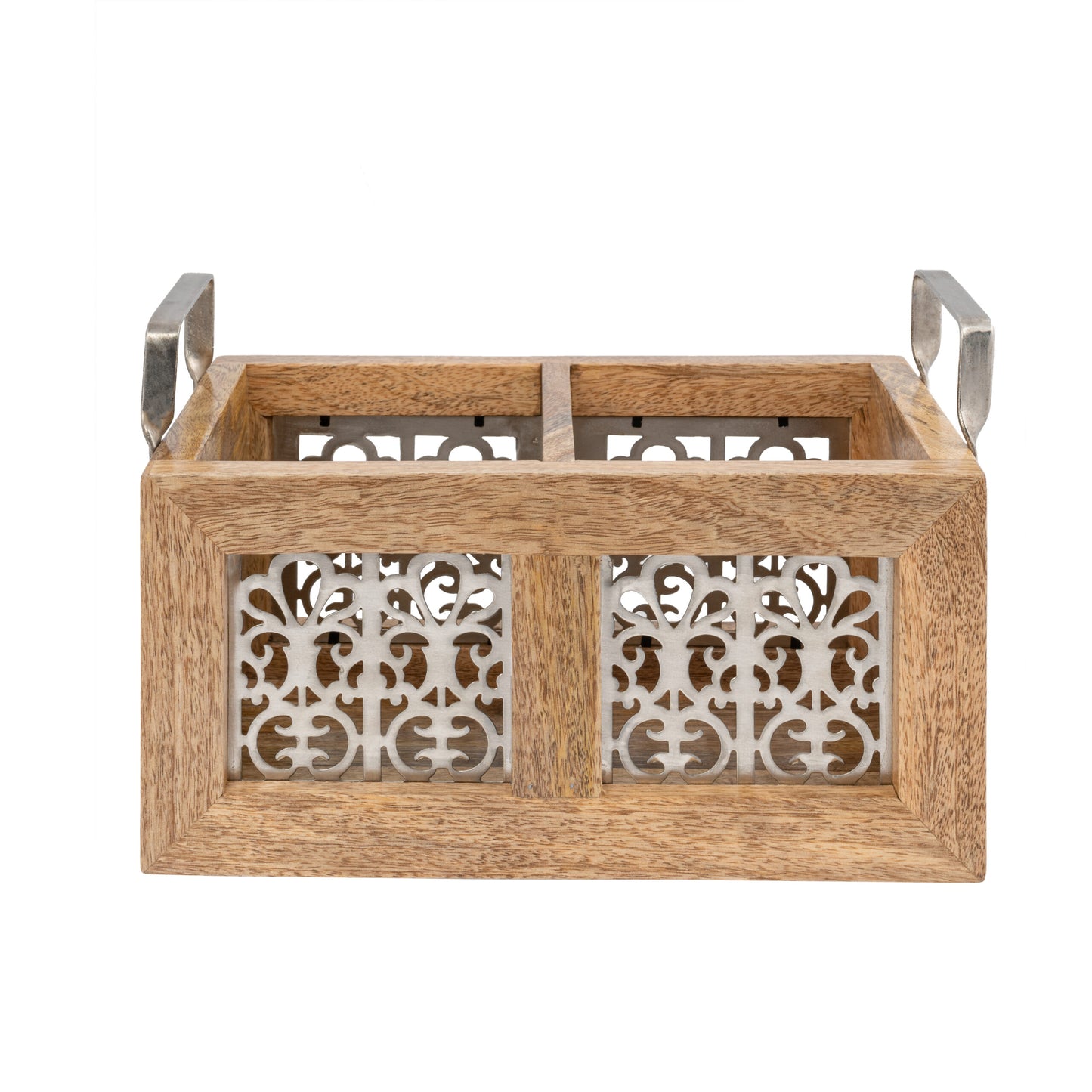 Handcrafted Mango Wood Cutlery / Storage Caddy Two Division 20cm