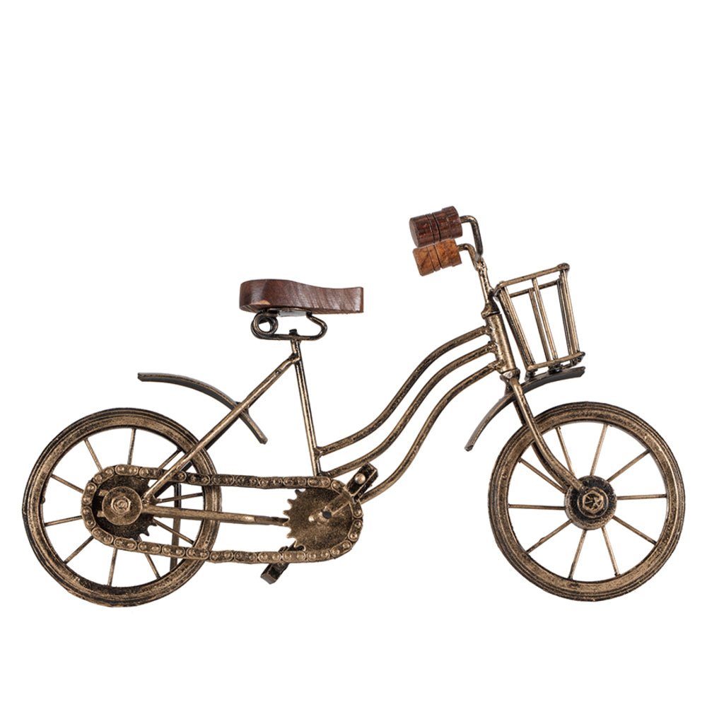 Vintage Bicycle w Basket Antique Gold 32cm