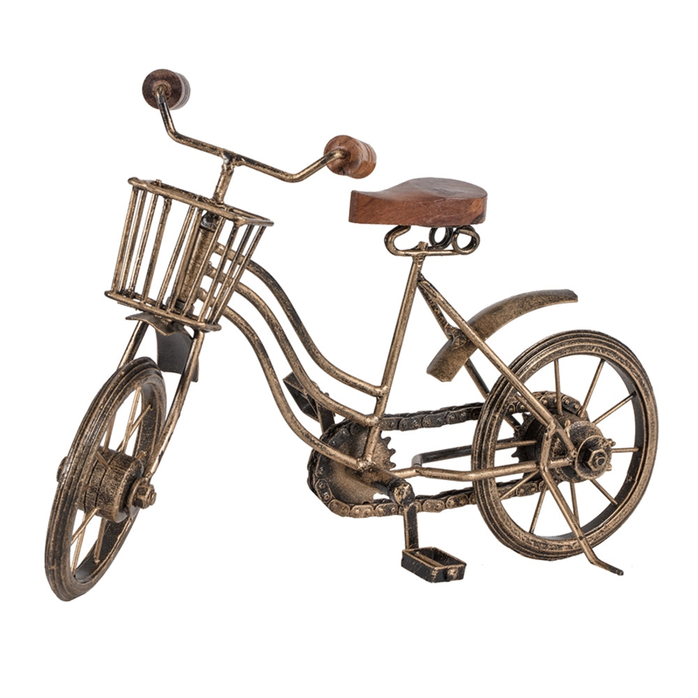 Vintage Bicycle w Basket Antique Gold 32cm