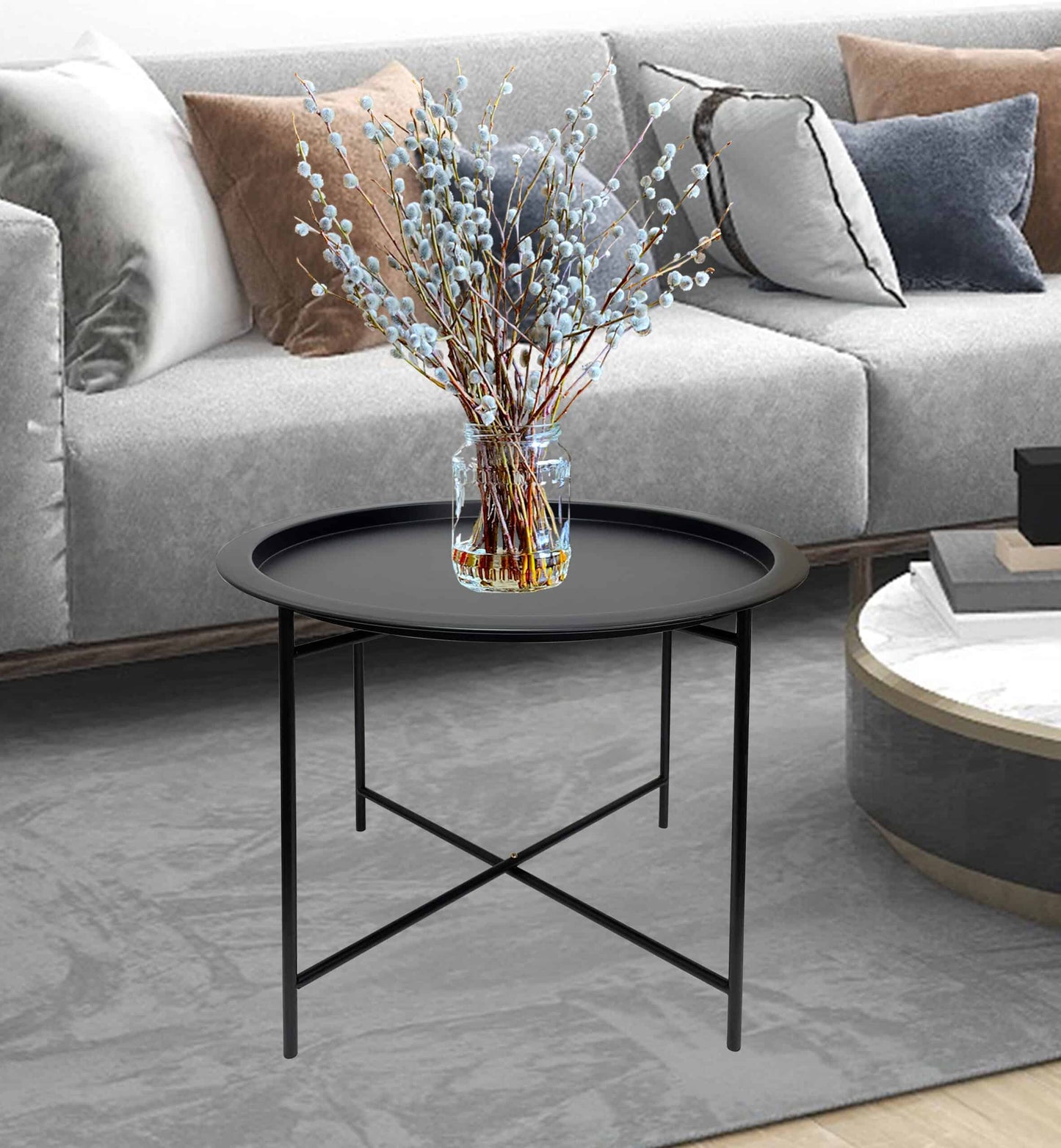 Round Lipped Cross Frame Side Table 47cm