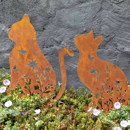 Set 2 Rust Sitting Cat Garden Stakes 37x46cm