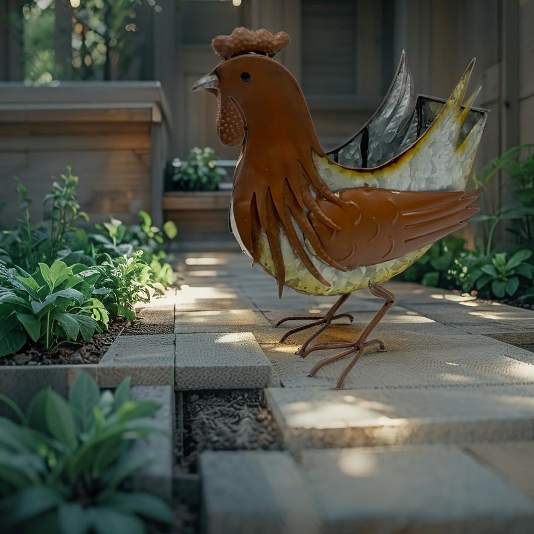 Distress Finish Chicken Planter / Storage Holder 33cm
