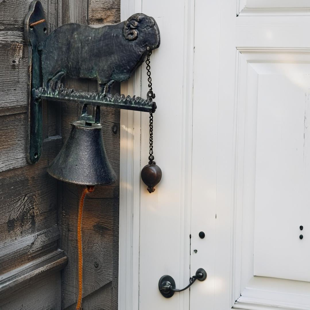 Cast-Iron Merino Ram Doorpost w Bell 23cm