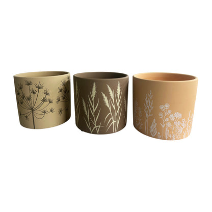 Set 3 Asst Flowergrass Design Planters w Hole + Plug 17cm