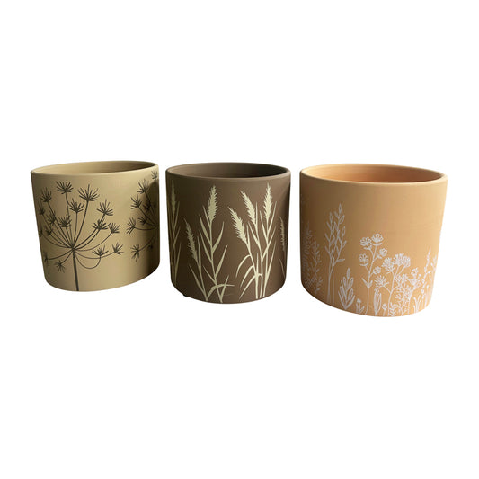 Set 3 Asst Flowergrass Design Planters w Hole + Plug 17cm