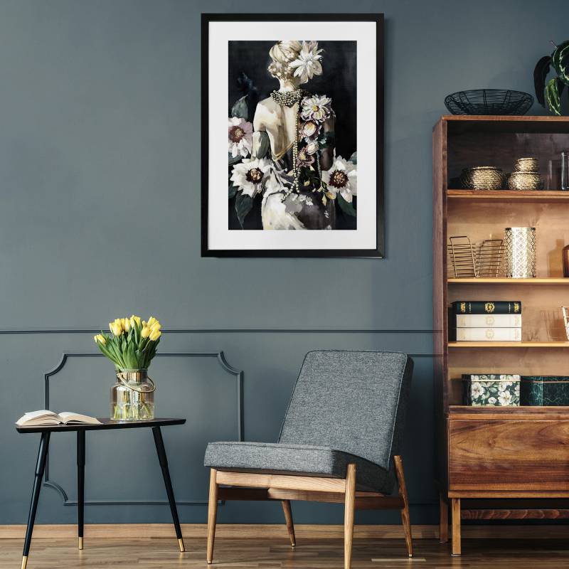 Flower Lady Artwork Framed W Glass Front 60x80cm