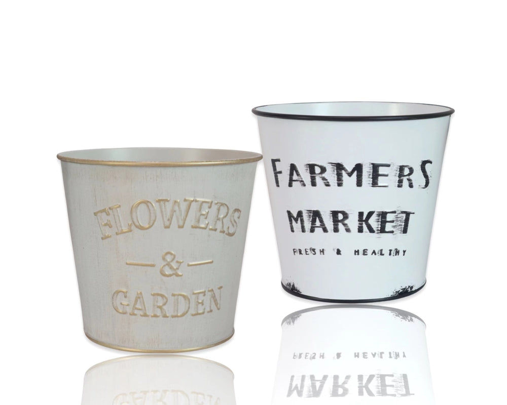 Set 2 Farmers Market Metal Planter Round Assort 14cm