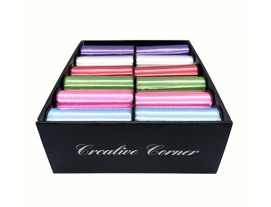 bulk 24 Satin Curling Ribbon On Spool 5mmx70m Assorted