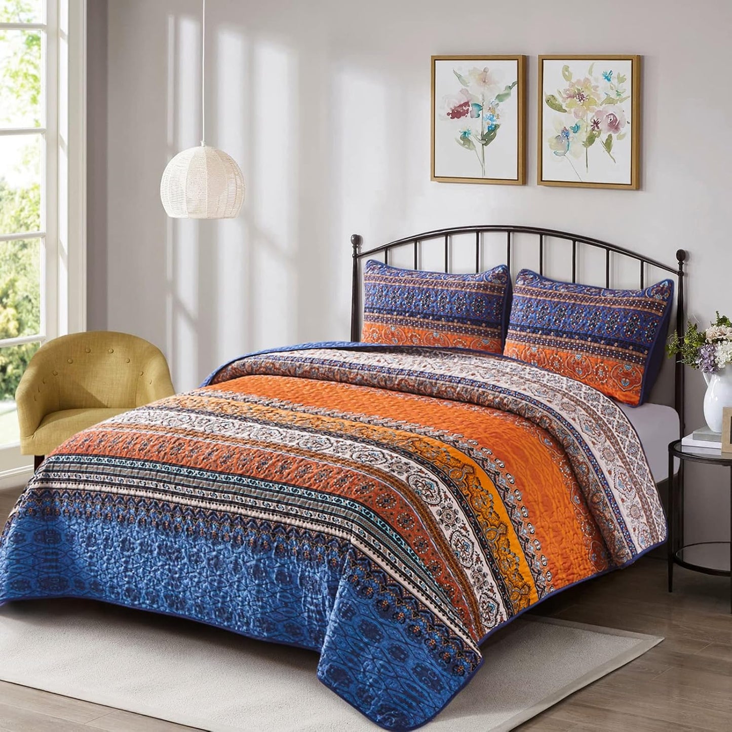 Exquisite Delicate Floral Classic 3 Pc XL Bedspread & Pillow Cover Set