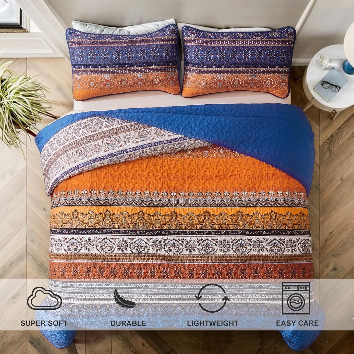 Exquisite Delicate Floral Classic 3 Pc Bedspread & Pillow Cover Set