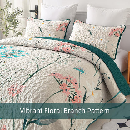 Soft floaral Orchid Dream 3 Pc Bedspread & Pillow Cover Set