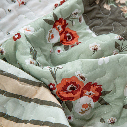Warm Cozy patchwork greem 3 Pc Bedspread & Pillow Cover Set