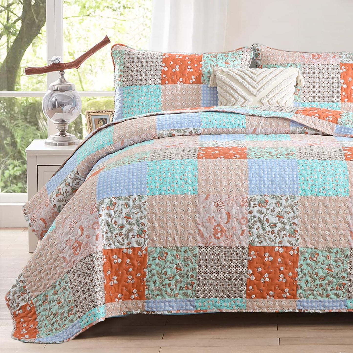 Delicate Lace Blossom Soft 3 Pc Bedspread & Pillow Cover Set