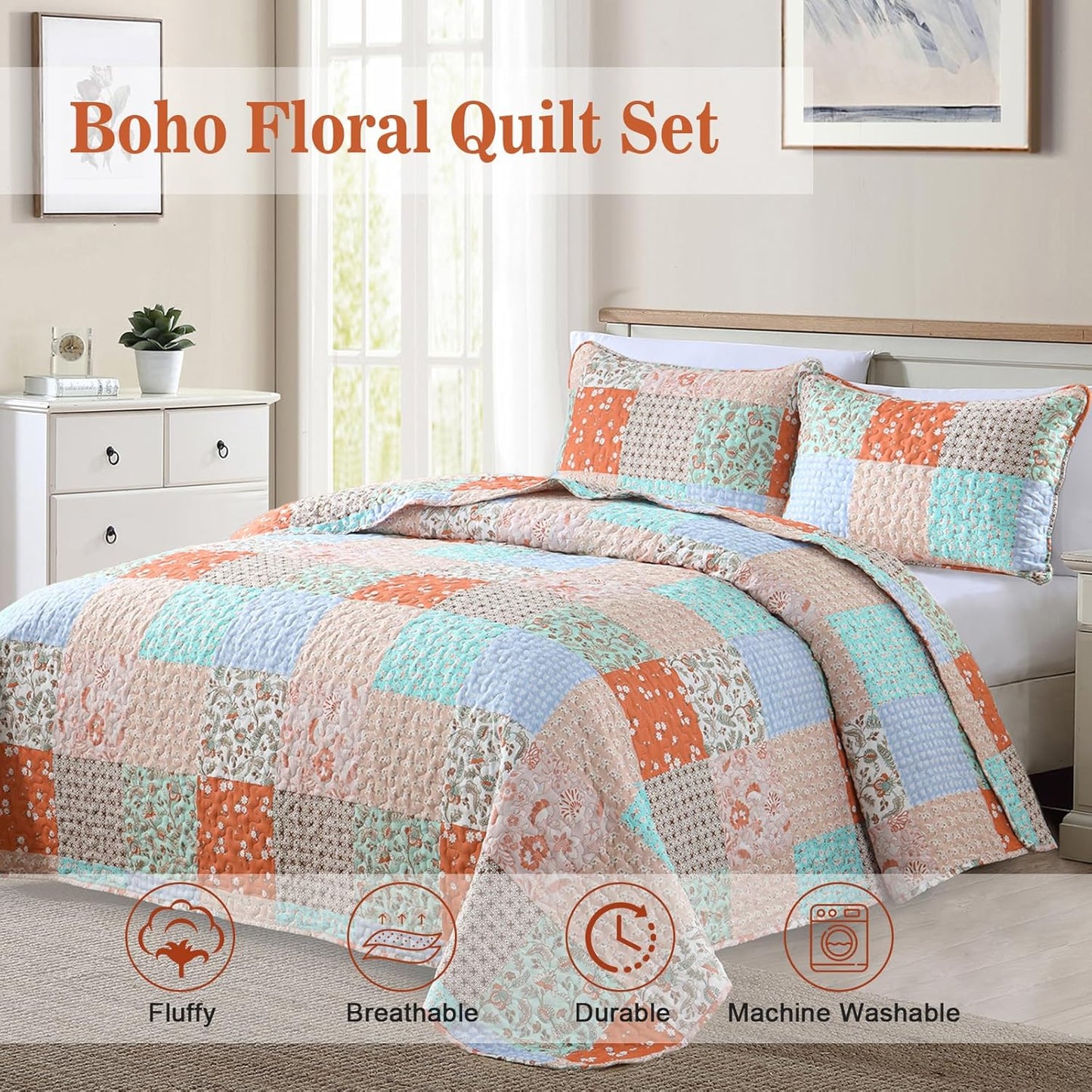 Delicate Lace Blossom Soft 3 Pc Bedspread & Pillow Cover Set