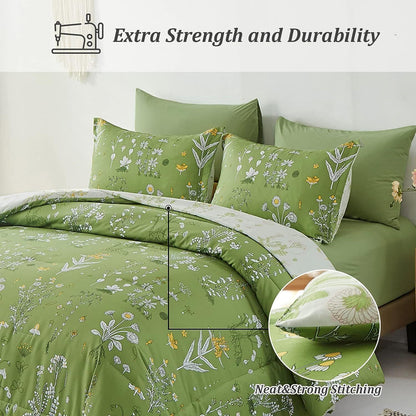 Vintage Delicate green bloom 3 Pc Comforter & Pillow Cover Set