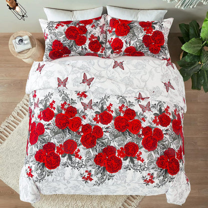 Luxurious rose Soft white 3 Pc Comforter & Pillow Cover Set