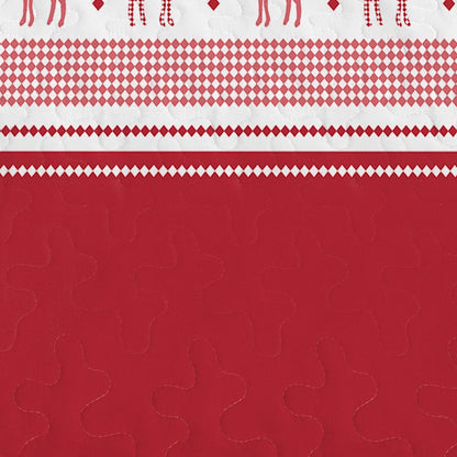Joyful Red & white Reindeer Christmas Queen Bedspread Set