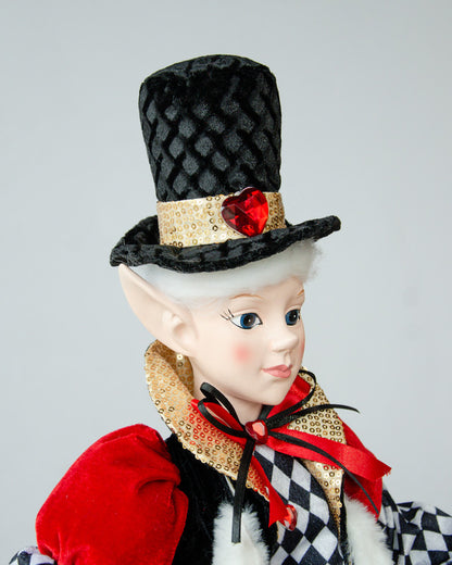 LUXURY CHRISTMAS CAROLLER ELF BLACK/RED 65CM